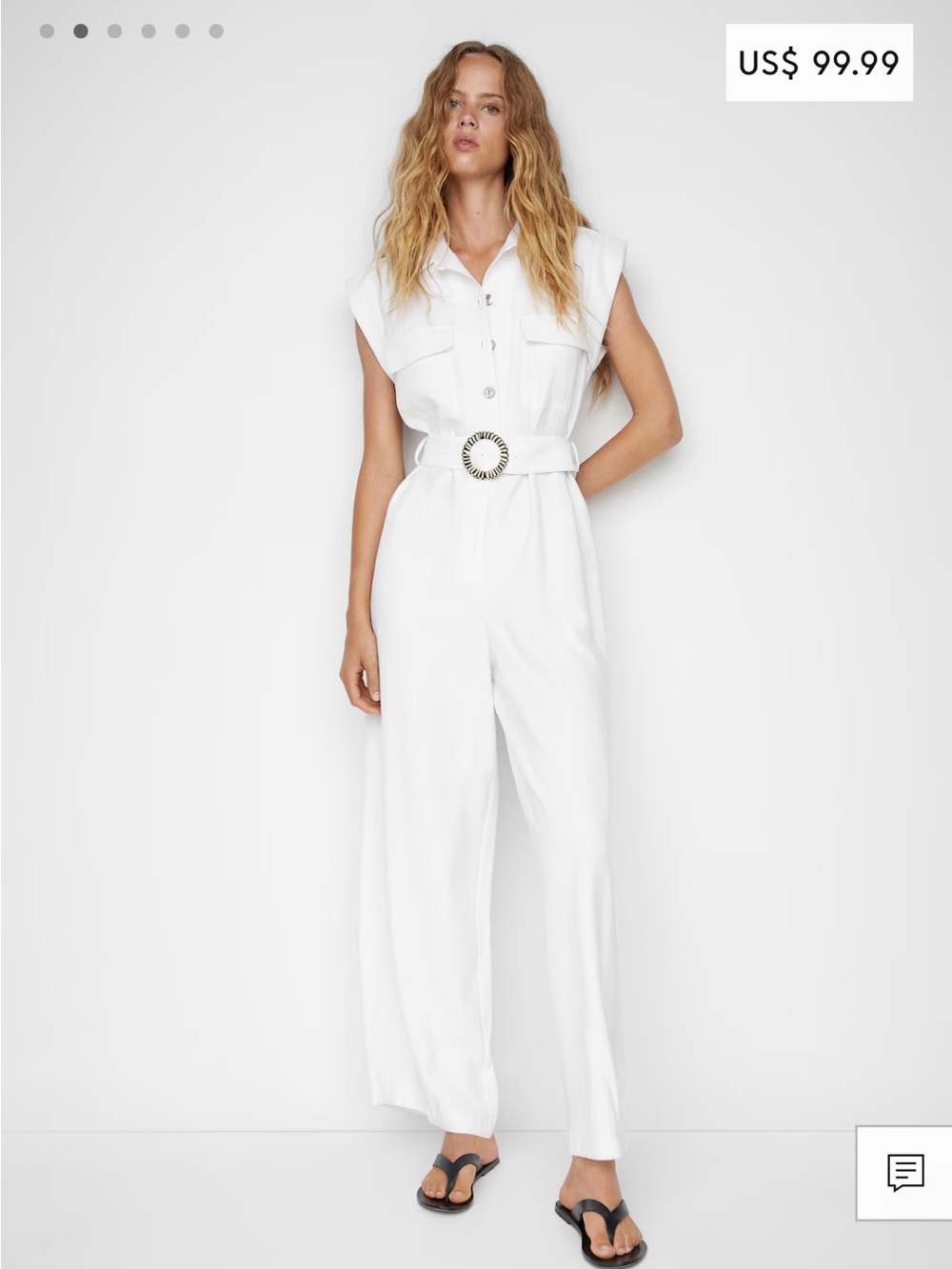 Mango White Sleeveless Belted Wide-Leg Jumpsuit
